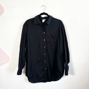 Gap The Big Shirt Black Long Sleeve Button-Up Cotton Blend Shirt Womens Large